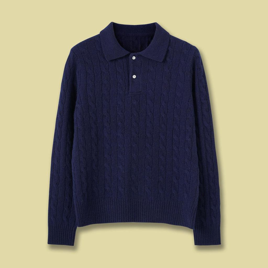 Women's Retro Long Sleeve Cable Knit Sweater with Chest Embroidery - RL Lapel Polo, 2026 Autumn/Winter Collection
