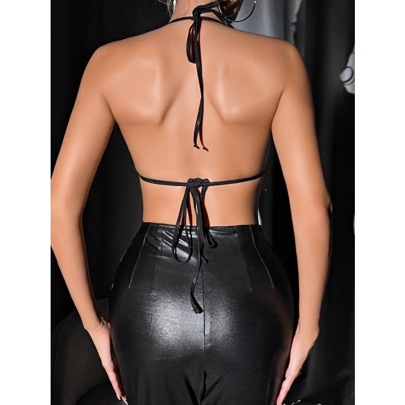 Strassquaste Heißprägung Nackenband Femininer Stil Rückenfreies Top Kurzes Oberteil