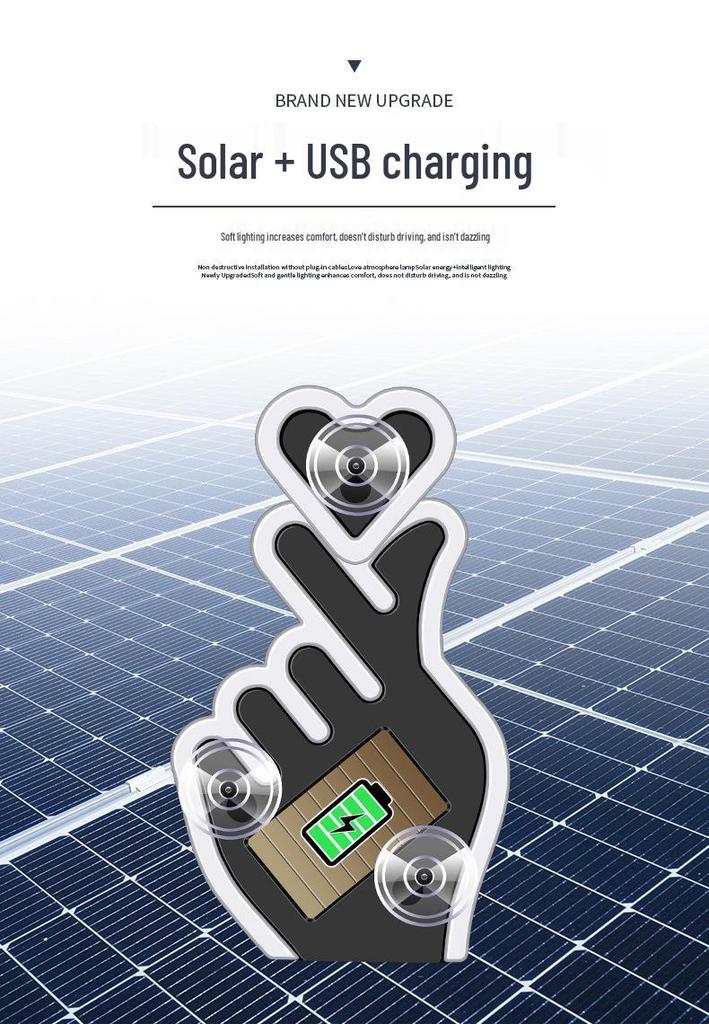 Solar-Powered Wireless Heart-Shaped LED Triangle Light for Car Interior Decoration