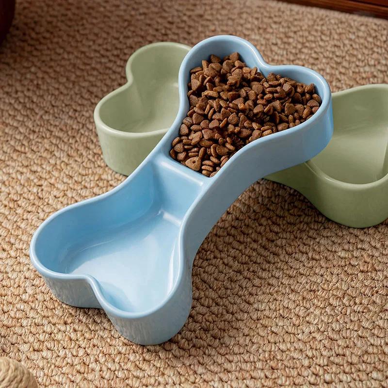 Plastic Pet Double Bowls for Cats Dogs 2-in-1 Food Water Feeder Non-Slip Durable Feeding Bowl