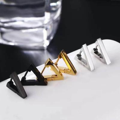 1 Pair Unisex Punk Rock Geometric Triangle Stainless Steel Earrings Women Men Piercing Push-Back Clip Ear Rings Party Zircon