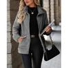 Women S Loose Casual Plush Coat With Pockets Lapel Zip Up