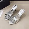 Gentle French summer 2025 new bow word cool slippers women's summer wear stiletto high heels