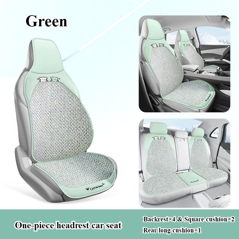 Breathable summer car seat cover - cool ice rattan weave, PU leather trim, lovely embroidery, suitable for One-piece seat