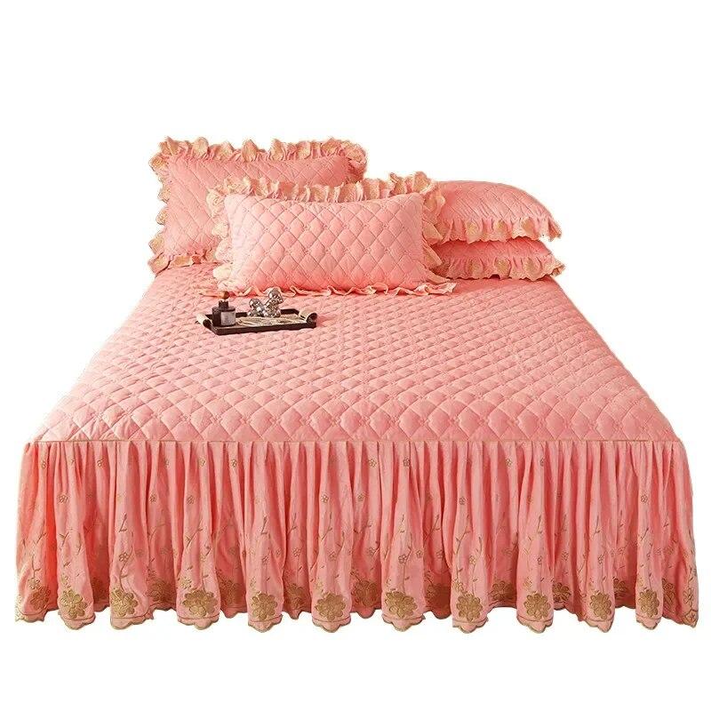 

AI WINSURE стеганое покрывало с цветочным узором и вышивкой, толстая бархатная юбка-кровать, роскошная мягкая юбка с 2 подушками Shams Queen King, дропшиппинг 150x200cm 59x79inch