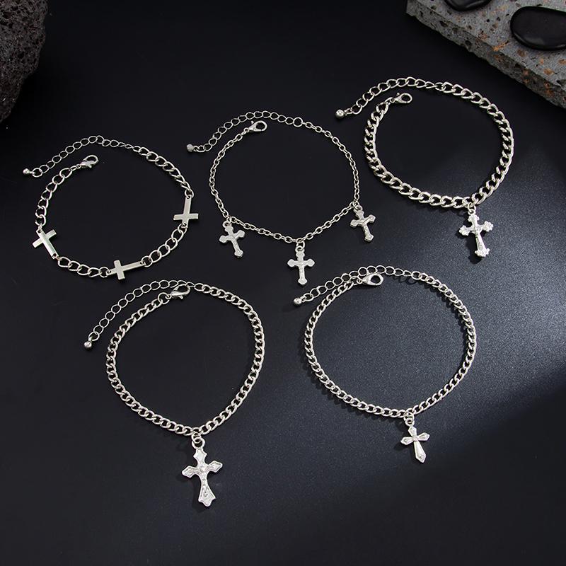 Y2K Stacking Cross Bracelet Set For Men Vintage Multilayer Charm Chain Bracelets Hip Hop Jewelry