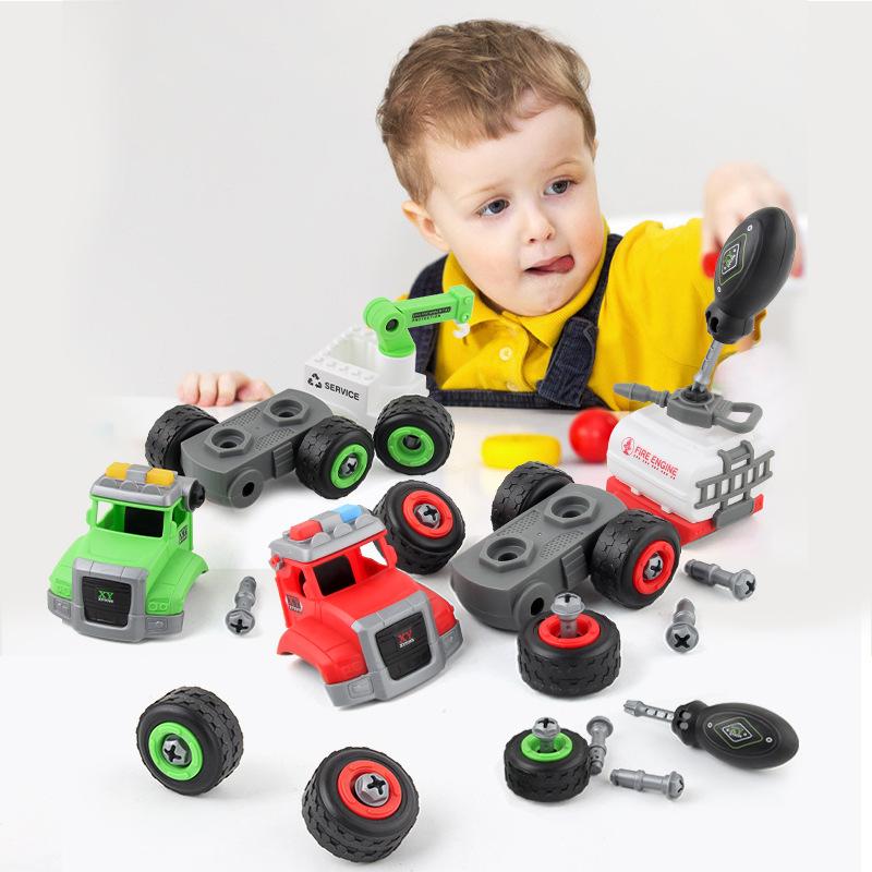 2-In-1 Building Block Disassembly And Assembly Construction Vehicle Fire Police Car Diy And Assembly Education Construction Automobile Science Toy