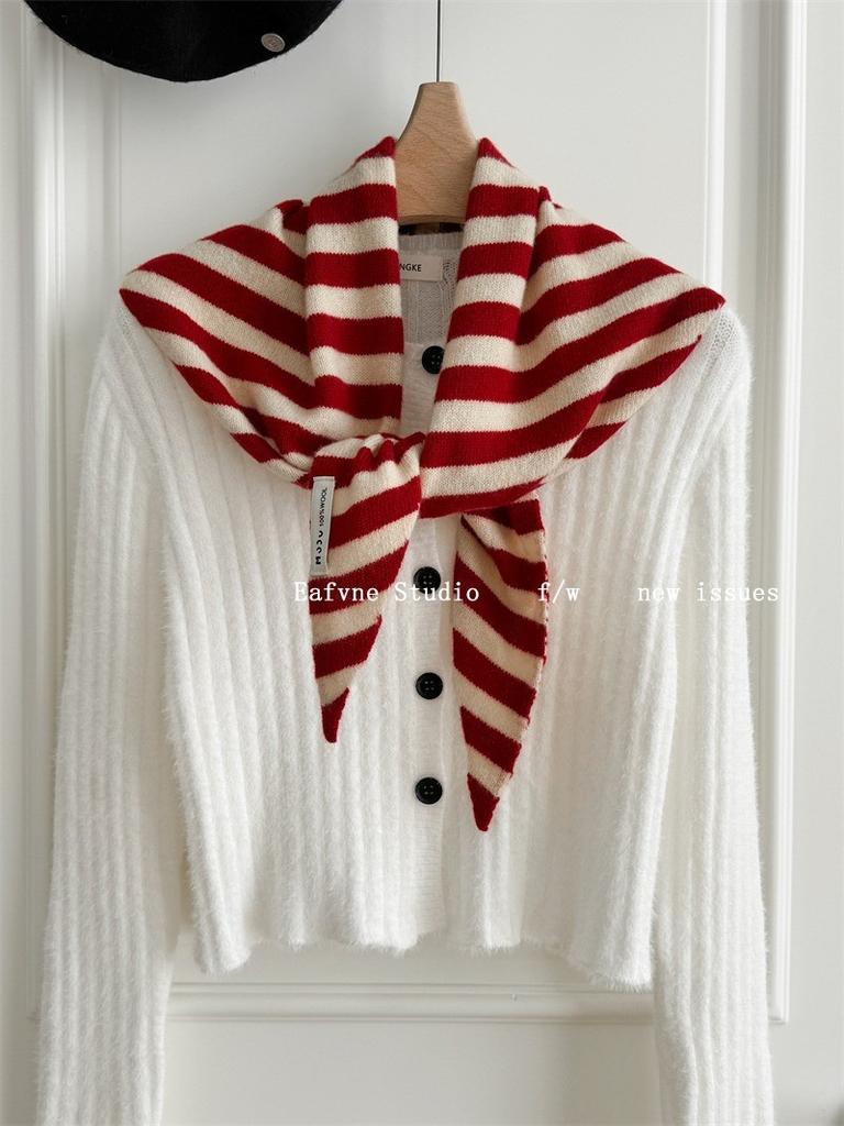 British Korean Triangle Scarf Niche Wool Triangular  Women Head Scarf  Warm French-girl Fashion Multi-functional  Knitted Scarf