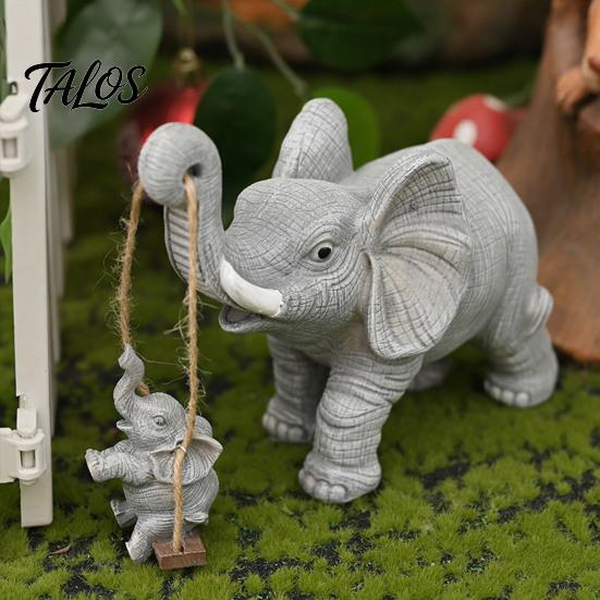 Elephant Ornament for Living Room Statue Resin Mother And Child Figurine Swing Art Piece Baby Sculpture Home Office Desktop Decor Lifelike