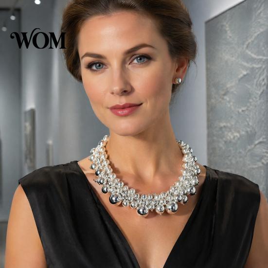 Statement Faux Pearl Choker 1 Set Chunky Jewelry, Beaded And Large Necklace Earrings, Metallic for Women Dinner Parties Wedding Elegant Jewelry