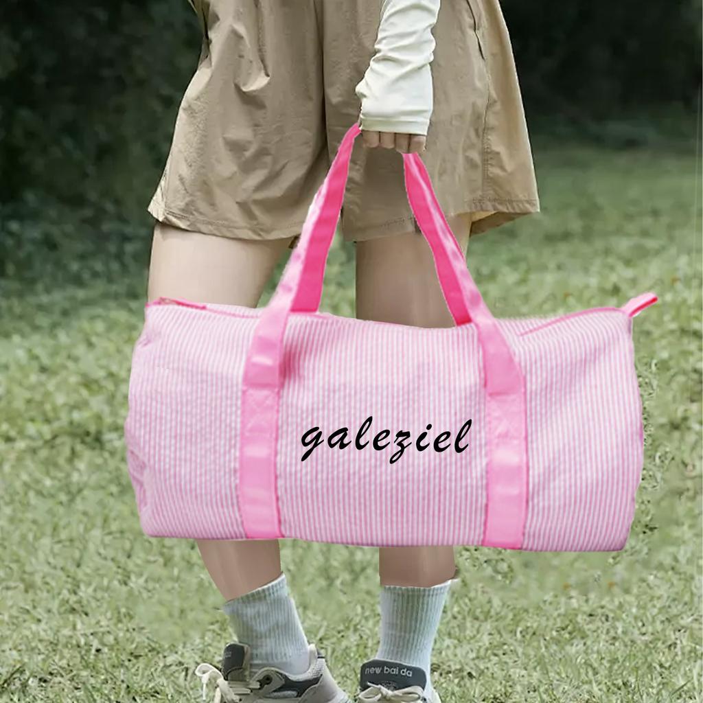 Personalized Duffel Bag, Seersucker Duffle Bag With Name, Travel Bag Custom Bag Small Sports Gym Ballet Bag