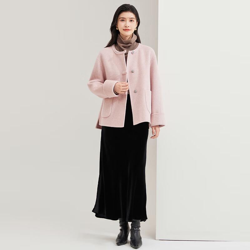 Manteau Double Face en Laine Mérinos à Boutons Cœur pour Femme