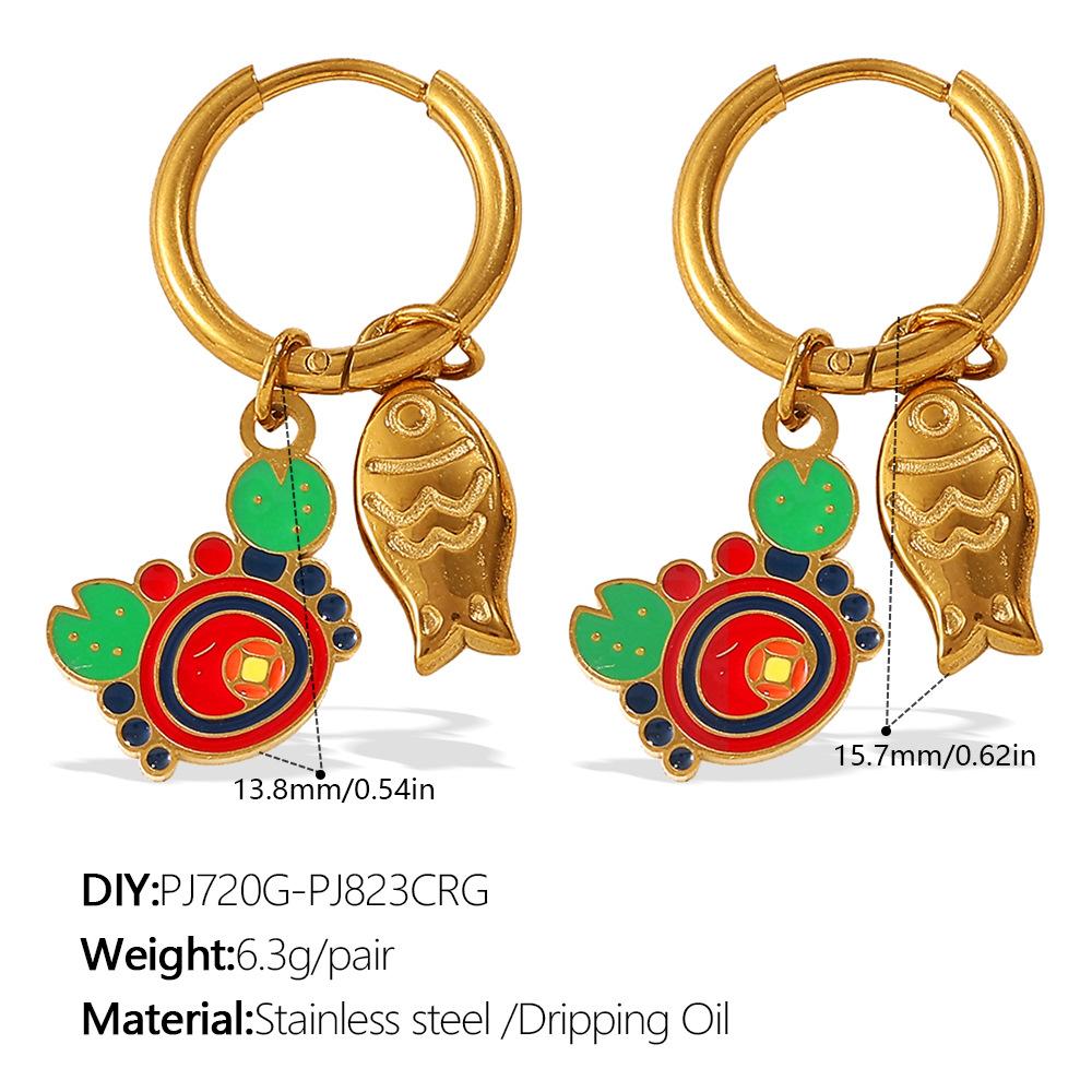 Ocean Wind DIY Dripping Octopus Turtle Pendant Earrings Stainless Steel Gold-plated Cute Earrings
