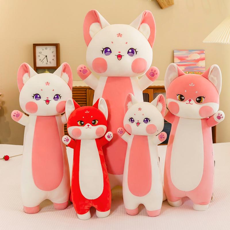 70-130cm  Kawaii Cat Red Fox Plush Toy Soft Animal Toys Stuffed Cat Long Pillow Cushion Birthday Gifts