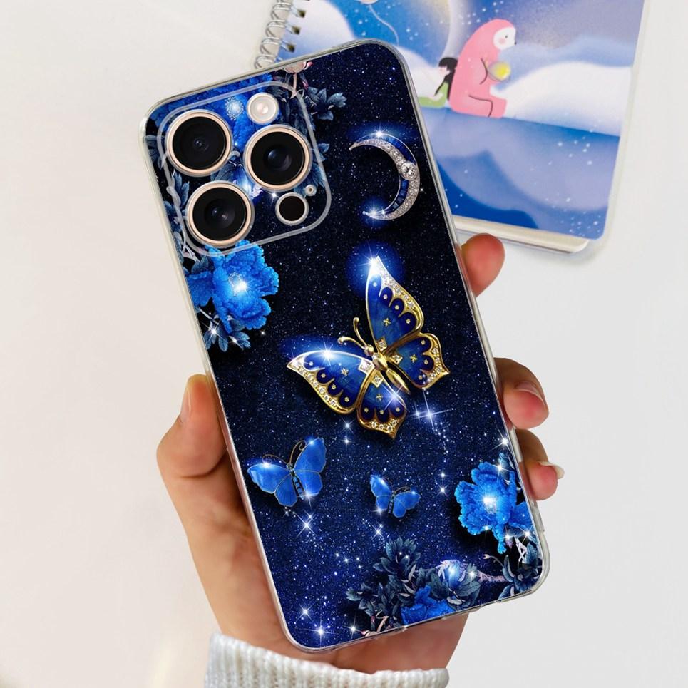 Flower Butterfly Women Fashion Back Cover For iPhone 16 Pro 16 Plus 16 Pro Max Phone Funda Transparent Soft TPU Silicone Case