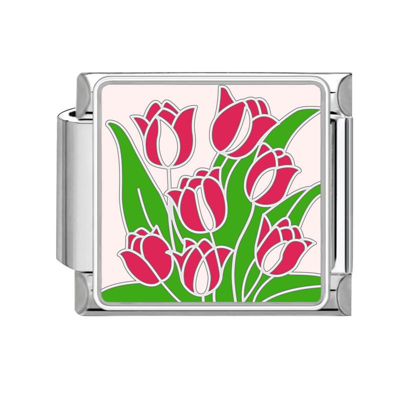 Summer Colorful Flowers Sweet Daisy Rose Tulip Italian Charm Links Fit 9mm Bracelet Stainless Steel Women DIY Making Gifts
