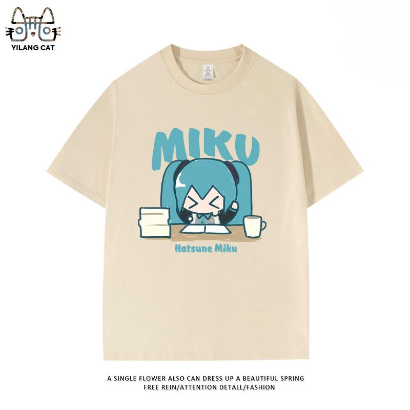 Hatsune Miku secondary pattern T-shirt summer men and women high quality 100% cotton T-shirt casual Harajuku loose T-shirt