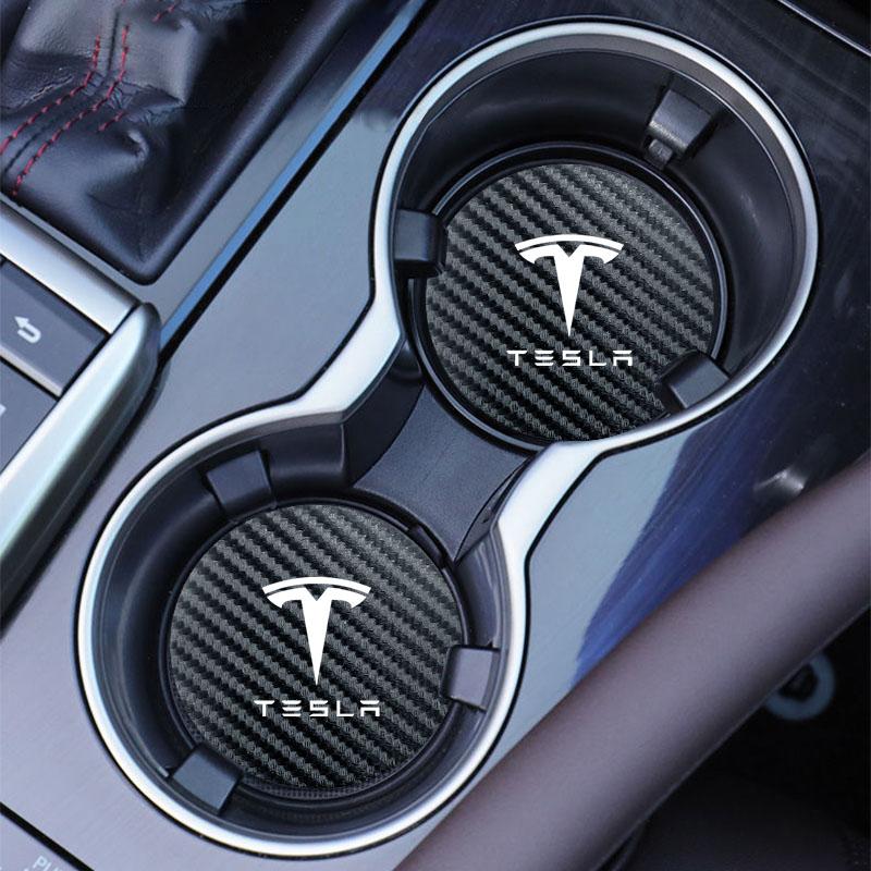 2Pcs Car Coaster Water Cup Mat Non-Slip Pad For Tesla Model 3 Y S X Cybertruck Juguete Roadster Coil Bonina Highland SpaceX