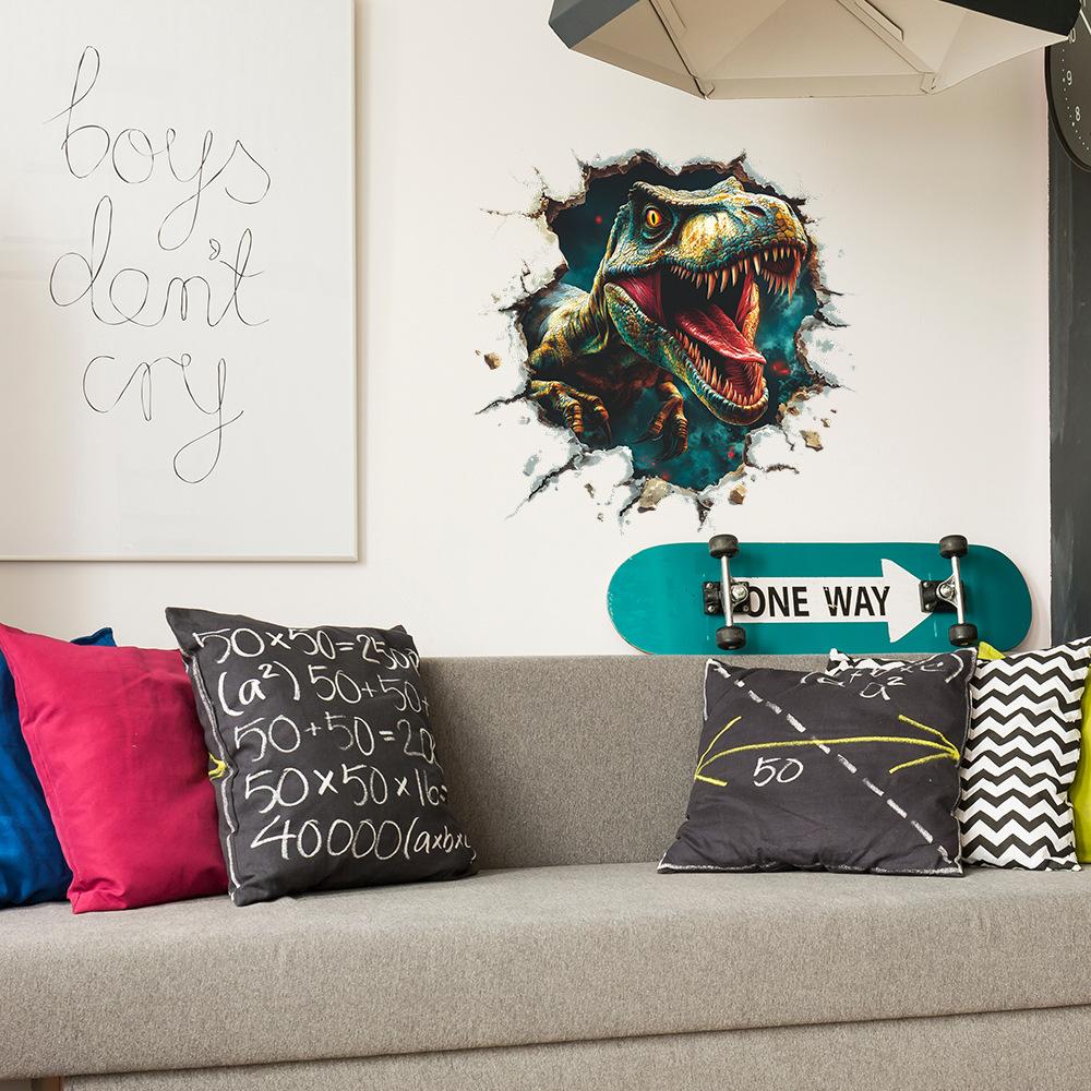 Self-adhesive 3D Wall Stickers Dinosaur Breaking Through Wall for Kids Room Bedroom Home Decor