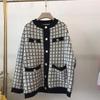 Women's Loose Houndstooth Knit Cardigan - Korean Style, Autumn 2026