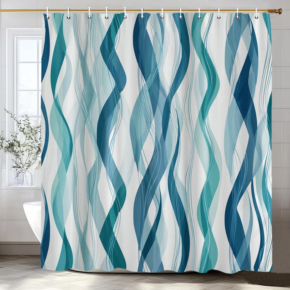 Modern Geometric Stripe Pattern Shower Curtain, Bathroom Decorative Shower Curtain, Waterproof Shower Curtain With Hooks W60H190(CM)-1 Pcs