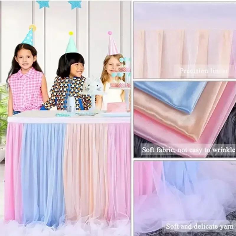 6FT 9FT Birthday Party Table Skirt Decor Hotel Wedding Banquet Tablecloth Solid color Table cover Xmas Christmas Decorations