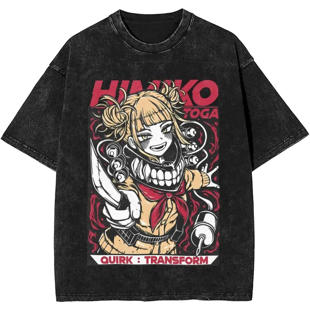 My Hero Academia Himiko Toga Vintage Spłowiony Oversize'owy T-shirt | Unisex Anime Streetwear Tee