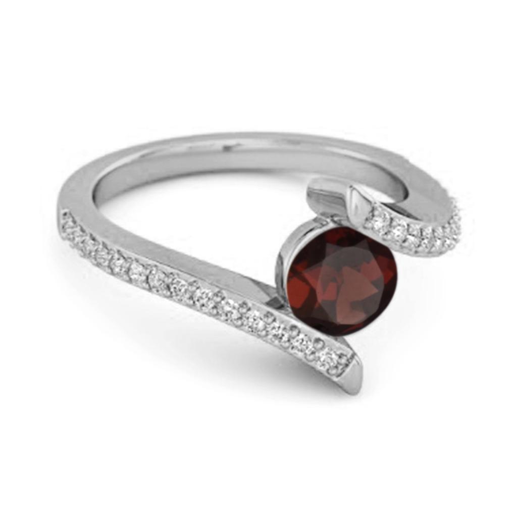 Garnet Contemporary pave Bypass Ring - 925 Sterling Silver