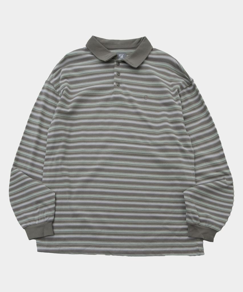 SOME PLACE Striped Multi-Stripe Oversized Long Sleeve Collared T-Shirt _2 Colors