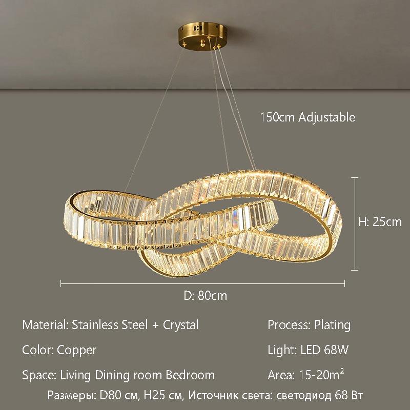 Modern Luxury Gold LED Crystal Chandelier Irregular Ring Lustre Ceiling Pendant Light Living Dining Room Bedroom Decor Ligjting