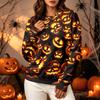 Women's Halloween Long Sleeve Sweatshirt with Pumpkin Print, Round Neck Pullover Top for Casual Daily Wear