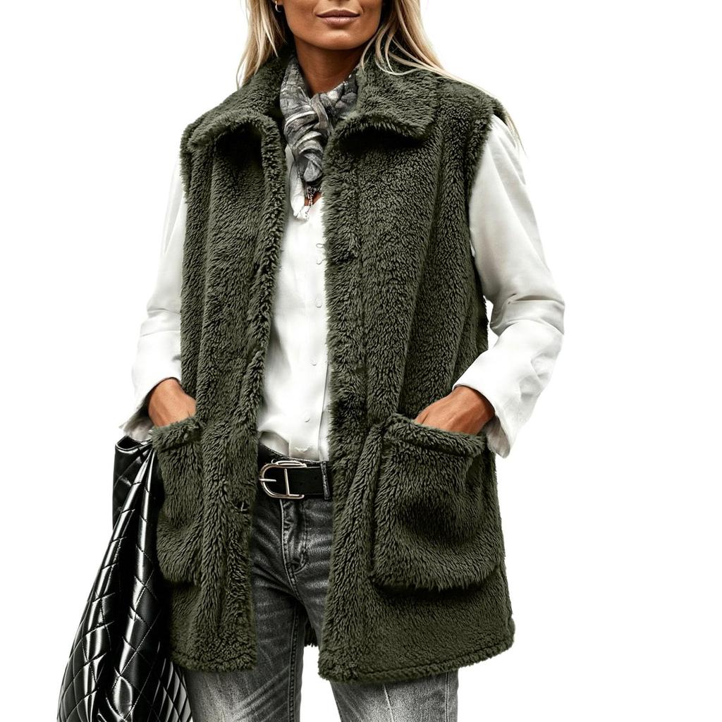 Women's Casual Sleeveless Vest Fuzzy Outerwear for Fall and Winter Layering