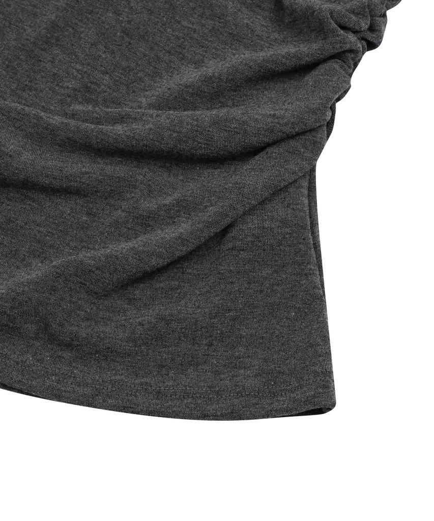 Mucent Viola One-Shoulder Asymmetrical Shirred Short Sleeve T-Shirt (2 Colors)