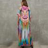 EDOLYNSA 2023 Bohemian Printed Kaftan Dress Plus Size Swim Cover Up Summer Casual Long Robe Loose Holiday Wear Q1464