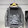 Youth Spring and Autumn Design Unique Punching Jacket Men Personalized Solid Color Hooded Workwear Jacket