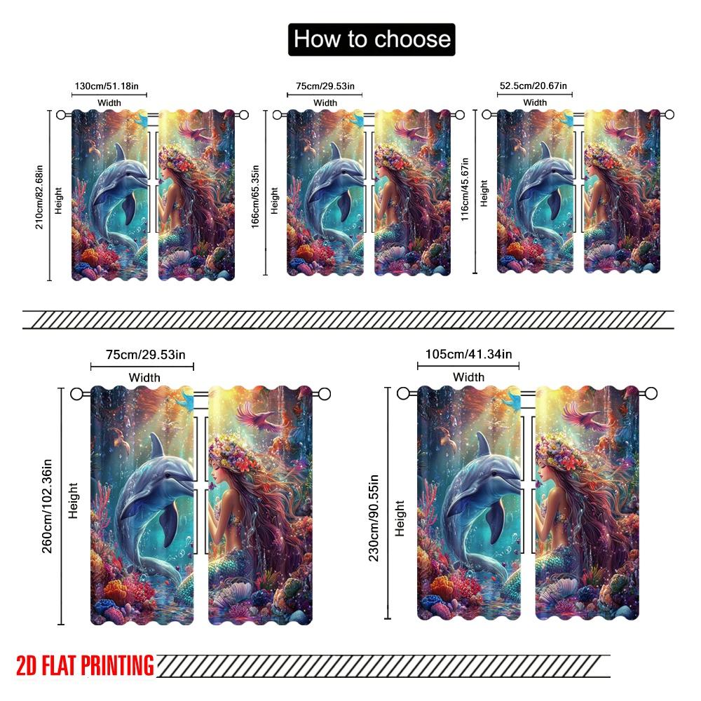 2pcs,2D Plane Printing Curtains Mermaids Ocean Dance Polyester (without Rod) All Seasons for Living Room & Kitchen Decor