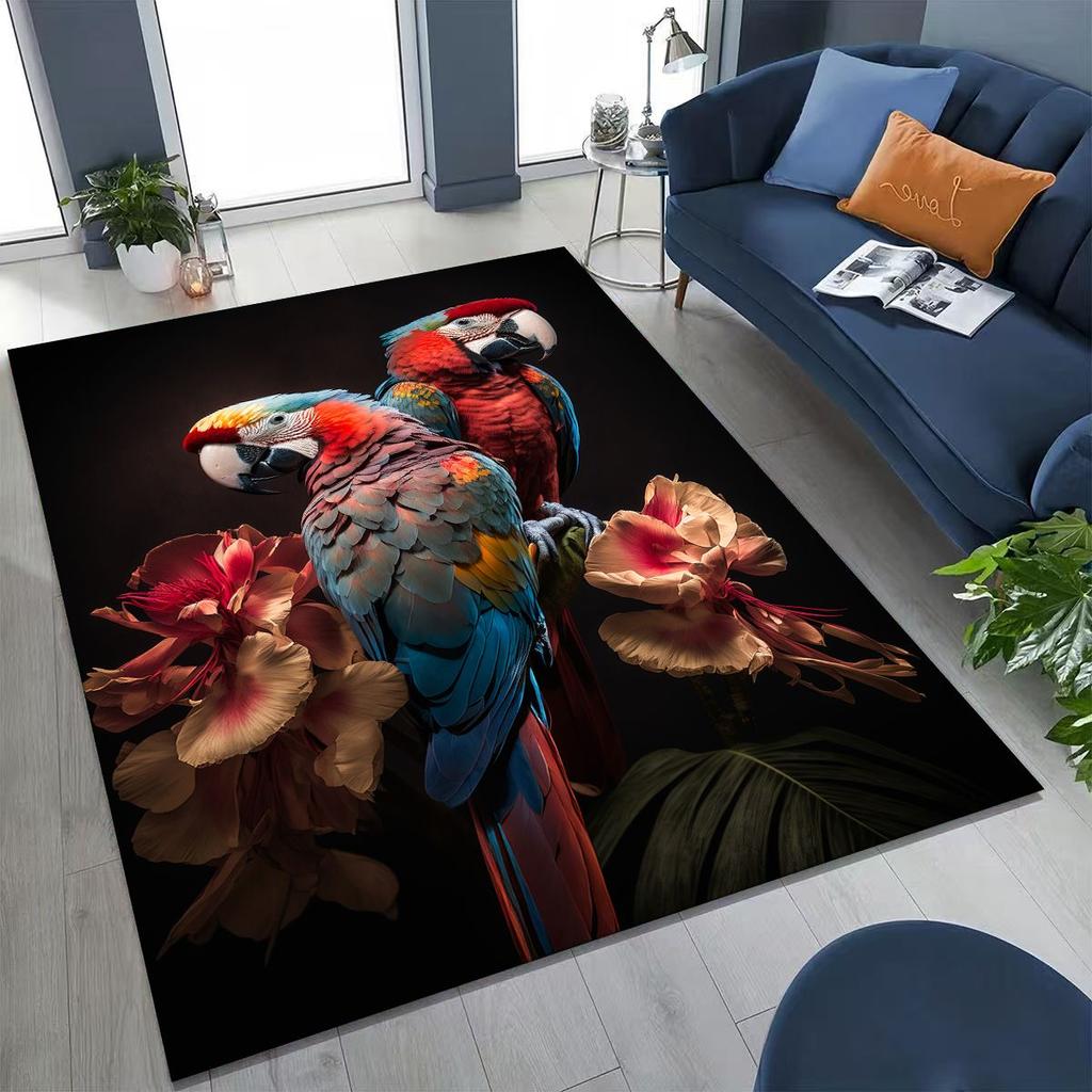Colorful Tropical Parrot Macaw Natural Birds Art Rug for Bedroom Living Room Sofa Home Doormat Decor,Large Non-slip Floor Mat