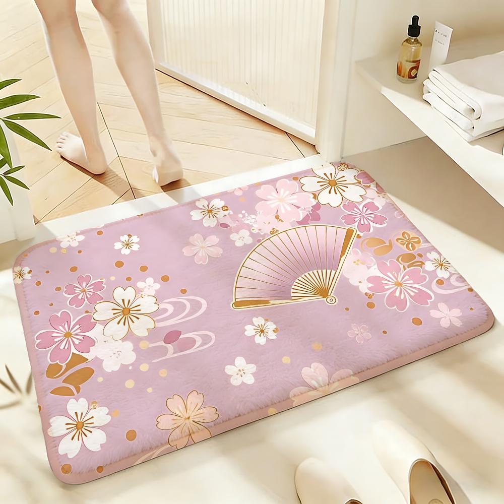 Soft Absorbent Non-Slip Rug Art Folding Fan Floor Mat Home Decor Doormat Bedroom Floor Mat Shower Carpet