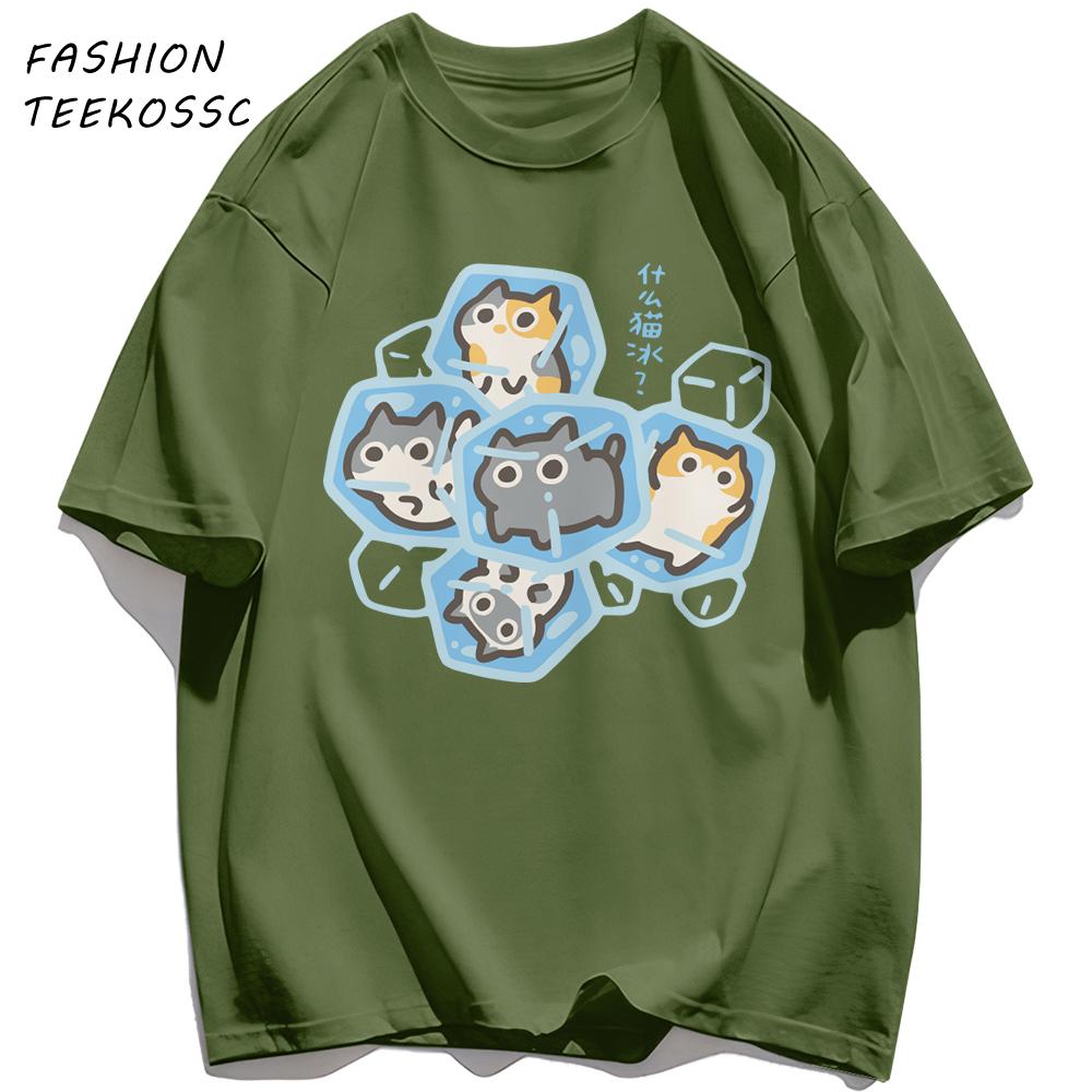 What Cat Ice Is Funny Fun Original Niche Problem Mens T Shirt Cotton Loose TShirts Summer Clothing Casual AllMatch Sportswear