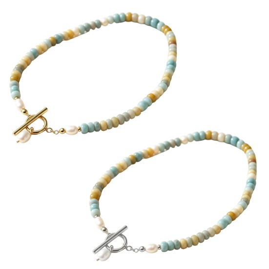 Women Necklace, Handmade Beaded Natural Gemstones Necklace, with Gold-Plated Clasp Versatile Necklace, for Daily Wear Beach Dates