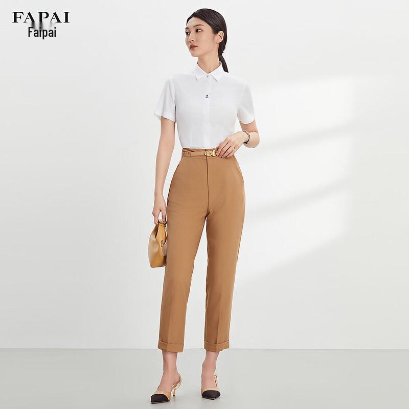 FAPAI Women's Wrinkle-Resistant Cotton Short-Sleeve Shirt