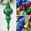Shatterproof Plastic Holiday Baubles 6 Pcs Finial Drop Christmas Ornament, Glitter Vintage Style Gourd Ornaments Tree Decoration for Hanging