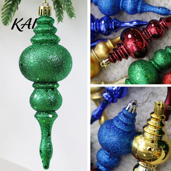 Shatterproof Plastic Holiday Baubles 6 Pcs Finial Drop Christmas Ornament, Glitter Vintage Style Gourd Ornaments Tree Decoration for Hanging