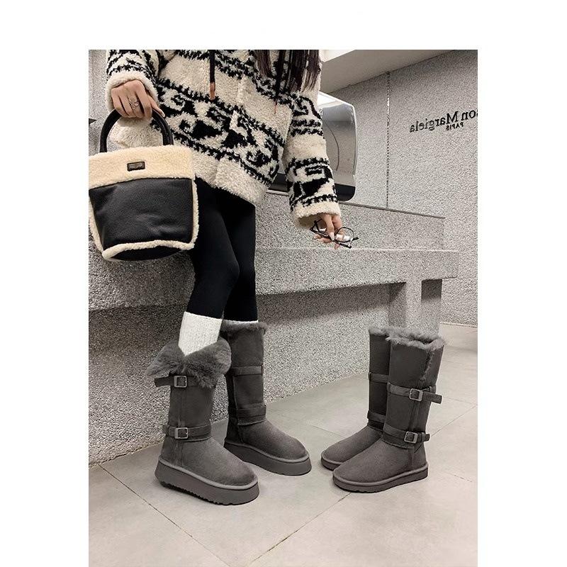 Two Wear Brown Thick-soled Fluffy High Boots 2025 Winter Velvet Medium Tube Cotton Shoes To Keep Warm Northeast Snow Boots Women