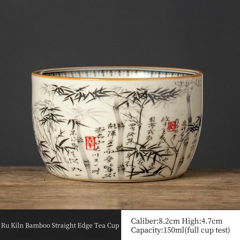 Taza de Té China de Bambú de 120 ml Cerámica Ru Yao Apertura Amarilla Hermosa Taza de Té Flores Vajilla Taza de Maestro Juego de Té KungFu