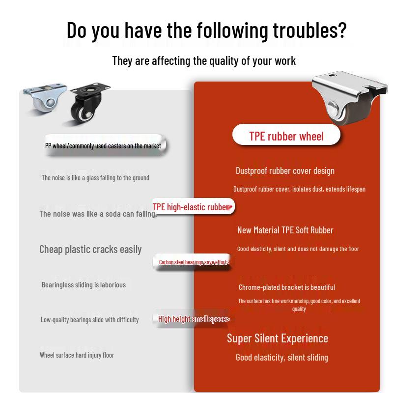 1-Inch Silent Small Caster Wheels for Tatami Drawers & Cabinets - Directional Rubber Rollers