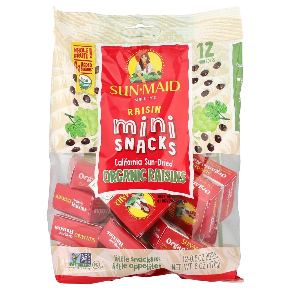 iHerb Raisin Mini Snacks, 12 Boxes, 0.5oz Each