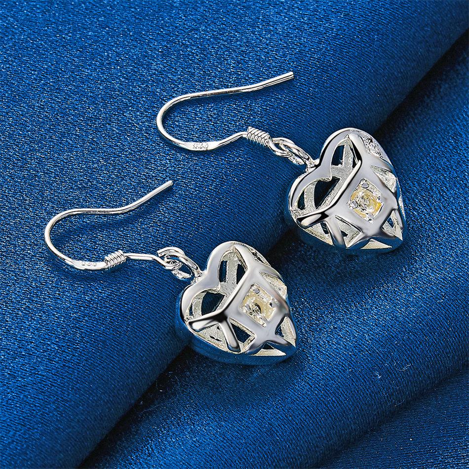 Charming 925 Sterling Silver Exquisite Hollow Heart Zircon Earrings Women's Fashion Wedding Party Jewelry
