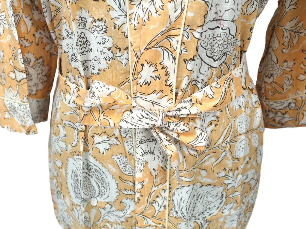 Cotton Long Kimono Robe Sleepwear Indian Hand Printed Night Wear Maxi Bathrobe