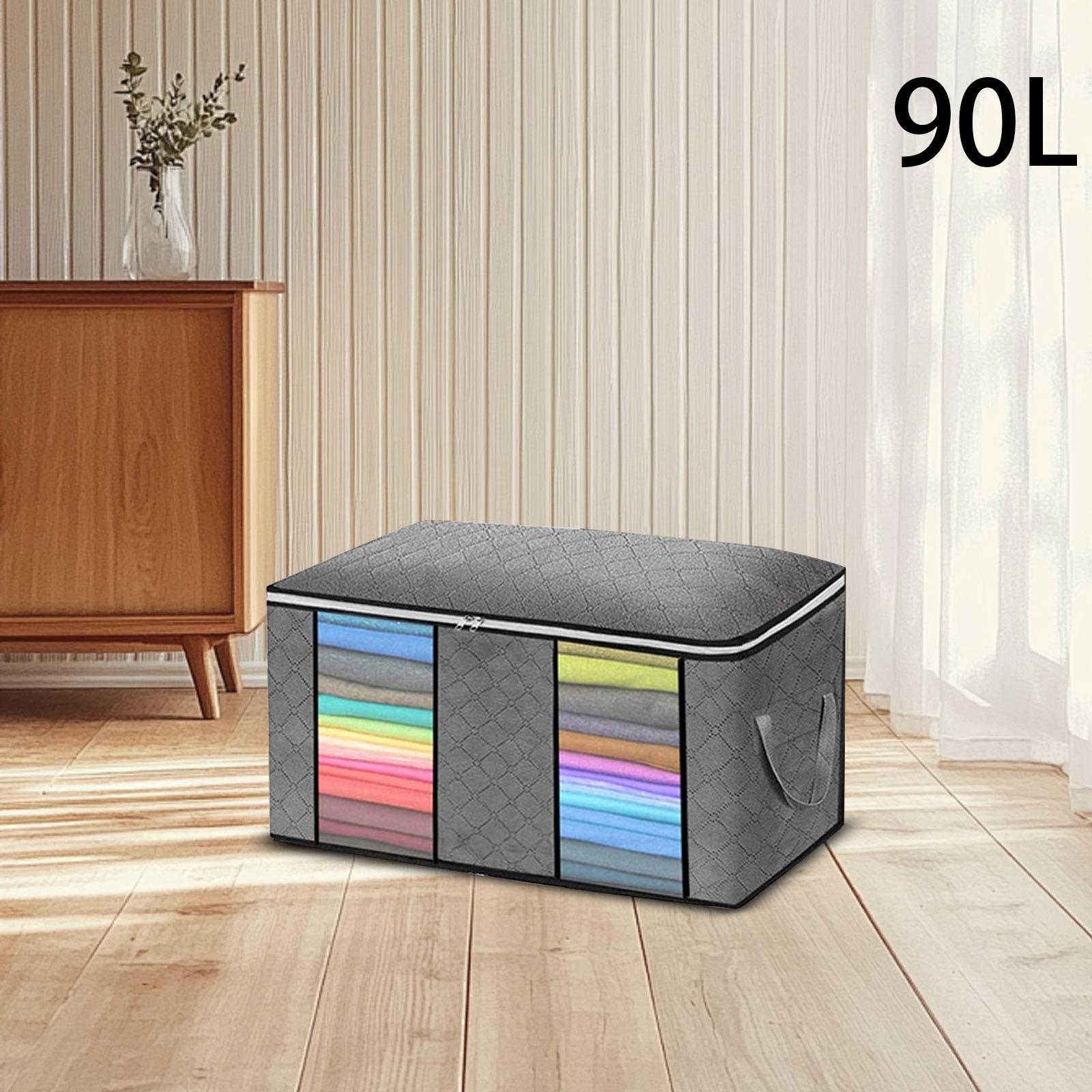 

Большие сумки для хранения 90 л, складной органайзер для шкафа и сумки для хранения с ручками, плотная ткань для одеял, стеганых одеял, одежды, постельного белья One Size